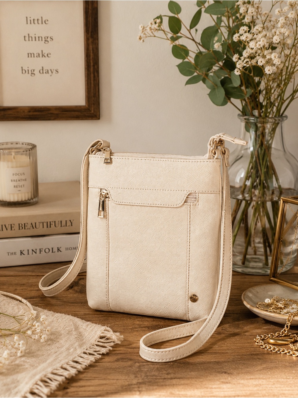 Women’s Mia&Luca Cream Crossbody Bag - Minimalist Everyday Shoulder Bag